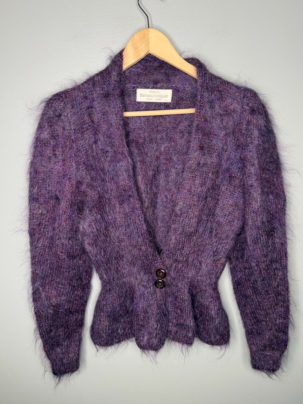 Handmade Royal Purple Mohair Peplum Cardigan - Picture 2 of 11